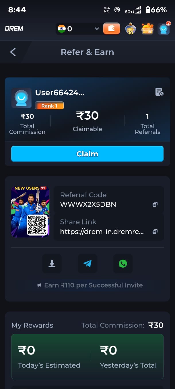 DREM Game IPL Cricket Fantasy with ₹110 Signup Bonus